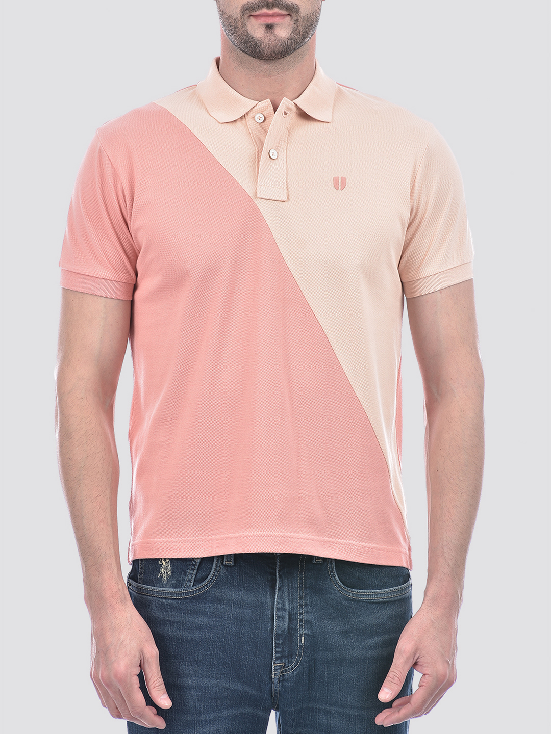Numero Uno Men Peach & Beige Color Block Polo T-Shirt